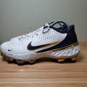 Nike Men's Size 9 Alpha Huarache Elite Baseball Cleats White Navy Gold Bold